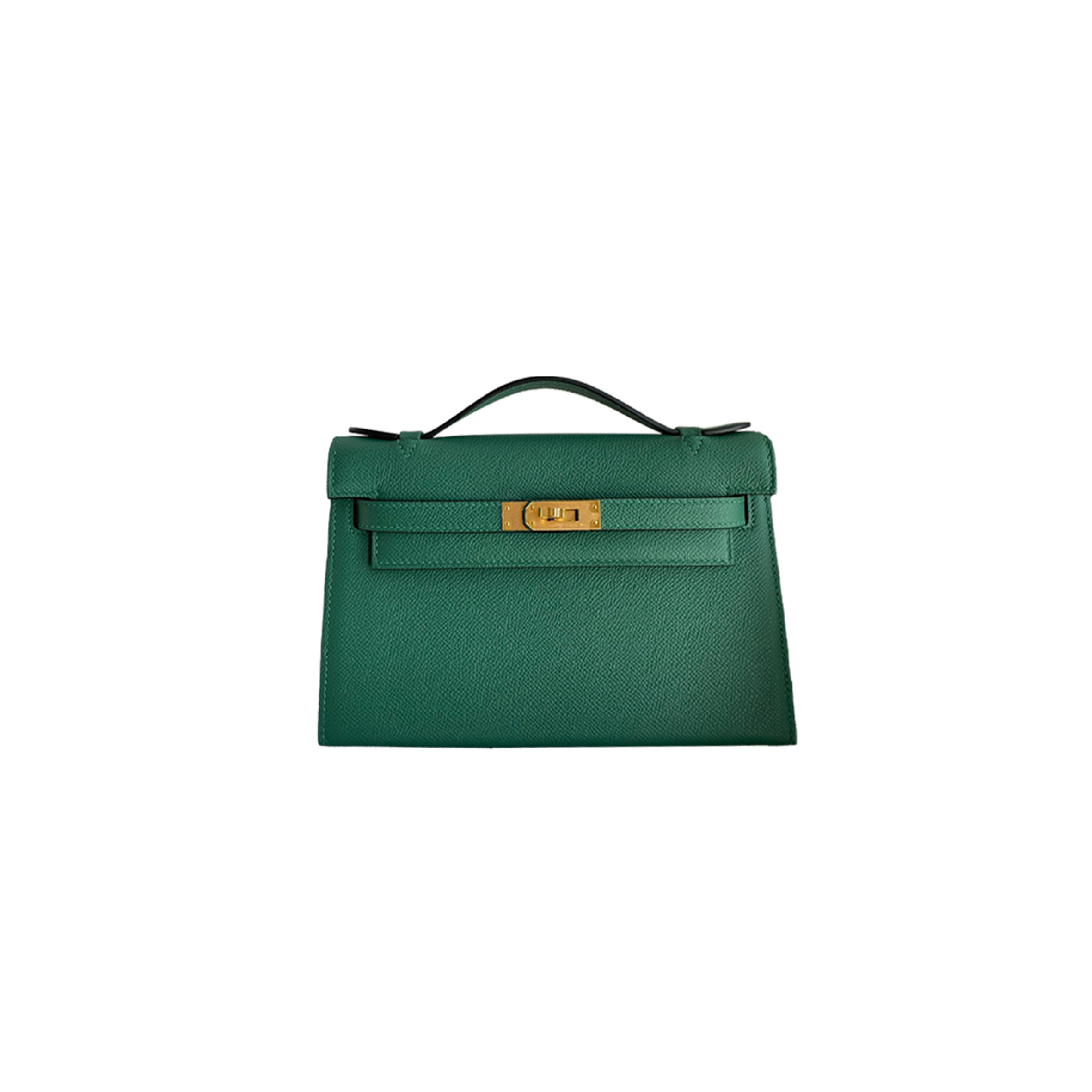 HERMES KELLY POCHETTE HANDMADE BAG IN MALACHITE EPSOM CALFSKIN (22*14*7cm) 